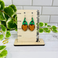 Load image into Gallery viewer, Clover St Patrick&#39;s gnome dangle drop earrings
