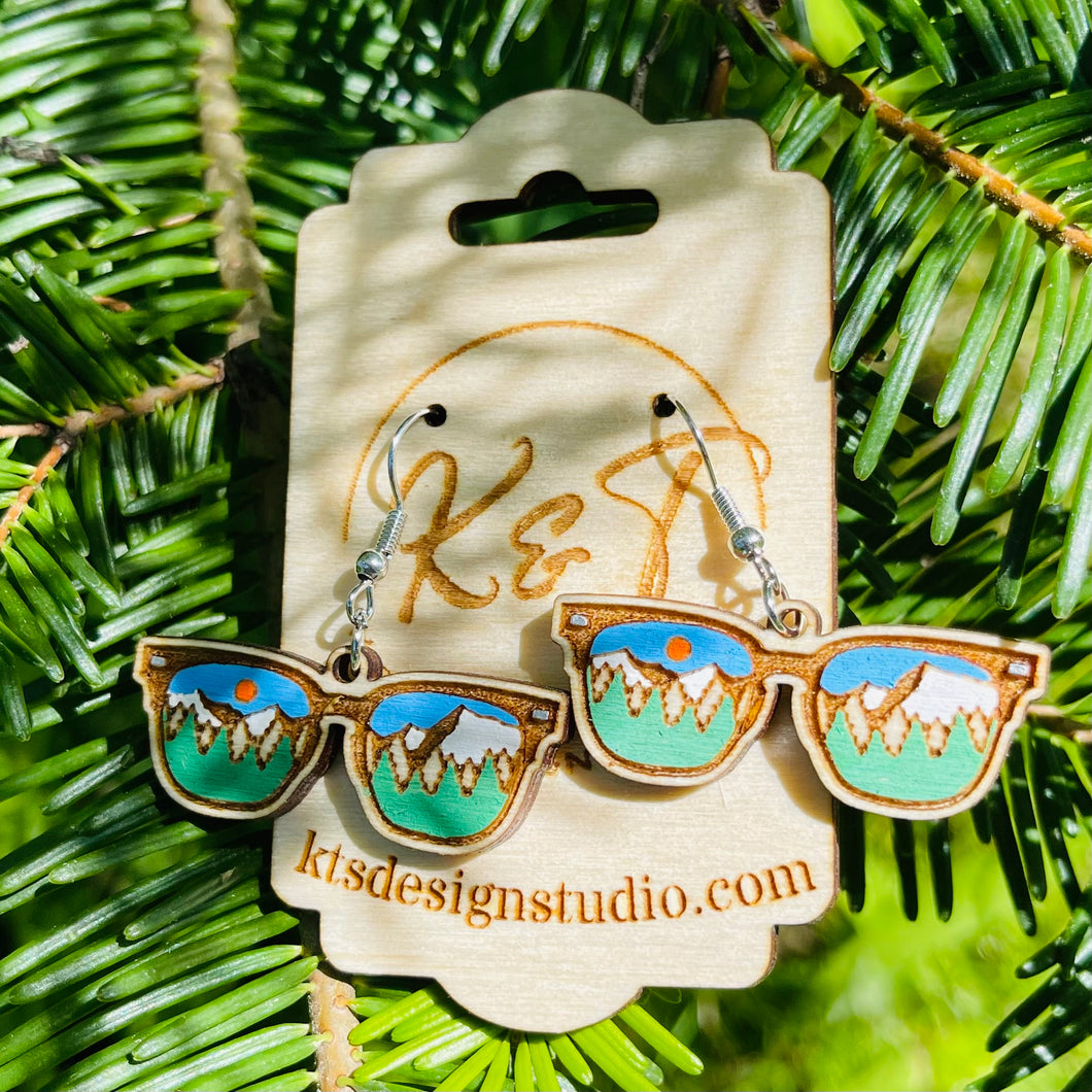 Laser Engraved Sunglass Mountain Earrings